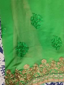 Pista Green Colour Embroidery Work Saree