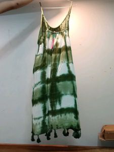 Green Tie-Dye Tassel Dress