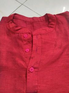 Red Mandarin Collar Shirt