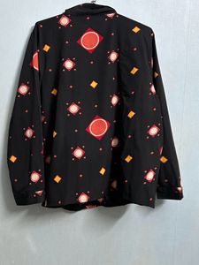 Geometric Print Black Crossover Wrap Shirt Top