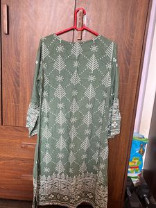 Olive Green Kurta With Mirror Work