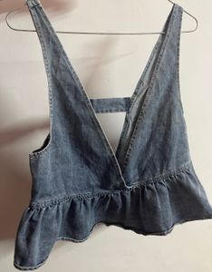 Denim Ruffle Bralette/vest Top