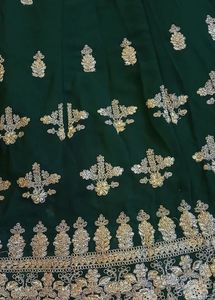 Green Long Frock Gown Type White Work