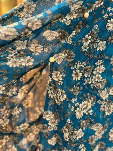 Teal Floral Georgette Kurti with Lining