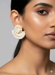 off white Crochet handmade floral Earrings