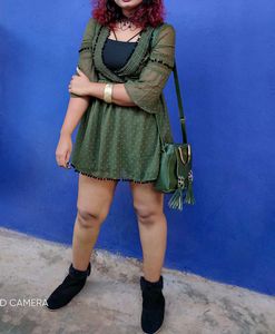 Zara Olive Green Sheer Mini Dress