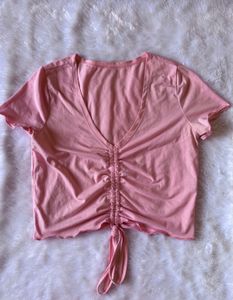 Shein Pink Drawstring Crop Top