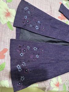 Floral Embroidered Purple Coat
