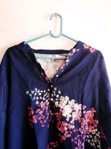 Navy Blue Floral Printed Top