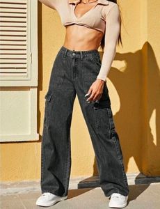 Charcoal Multi Pocket Wide Leg Denim