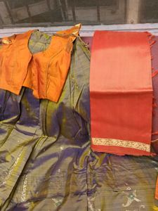 1-TimeUsedGirls Grey&amp;Orange LehengaCholi-PattuPava