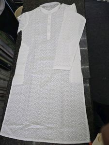 Unused Brand New White Ethnic Chickenkari Kurta