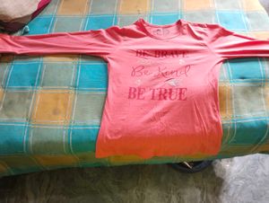 Girls Full T-shirt in Coral Colour
