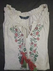 Boho Embroidered Tassel Top
