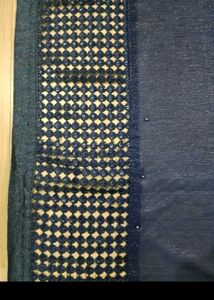 Shiny Navy Blue Saree With Blouse