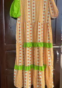 Vintage Orange Floral Tiered Dress