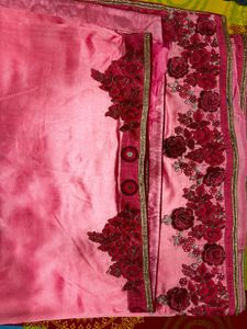 Pink Floral Embroidered Fabric Saree
