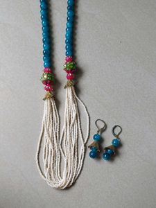 Teal Beaded Necklace &amp; Earring Set