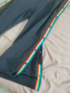 Rainbow Stripe Wide Leg Pants With Side Slits
