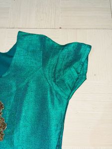 Teal &amp; Gold Embroidered Kurta Set