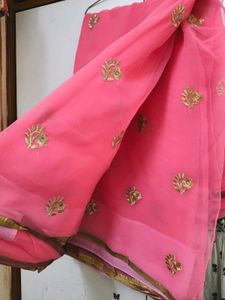 Pink Zari Embroidered Soft Georgette Saree