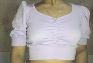 Lilac Ruched Puff Sleeve Top