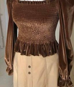 Brown Velvet Smocked Top