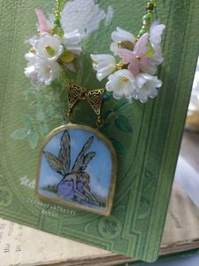 Forest Fairy Clay Pendant Floral Beaded Necklace