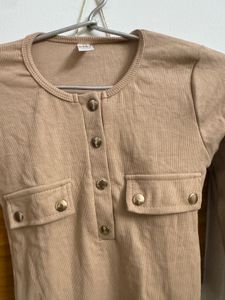 Cute Beige Long Sleeve Top