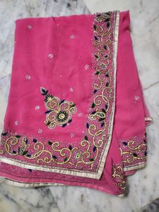 Pink heavy work saree with blouse