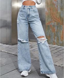 Knee Cut Wide Leg Jeans