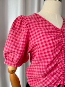 Pink Gingham Tie-Front Top