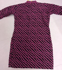 Purple Cotton Lehariya Full Sleeves Kurta