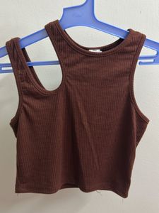 Cinnamon Brown Cut Out Crop Top