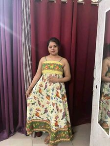 Korean Print Cotton Strappy Dress