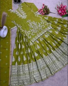 Green Embroidered Sharara Suit
