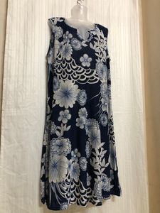 Blue Printed Sleeveless Midi Dress