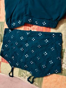 Teal Embellished Palazzo Set
