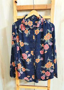 Black Floral Print Shirt Size-44