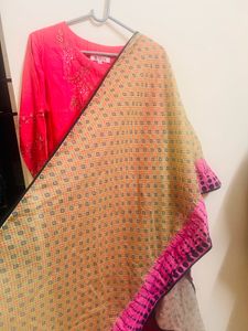 Pink Embroidered Kurti with Dupatta