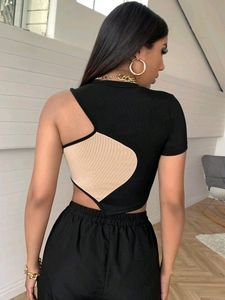 SHEIN INSPIRED Black &amp; Beige Y2k Asymmetrical Hem