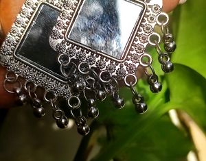 Trending  Square Glass Oxidized Alloy Silver Stud