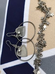 Cute Sliver Earings And Anklet