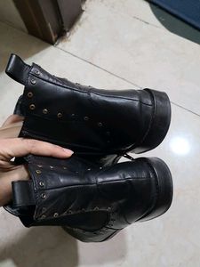 Genuine leather Black Studded Ankle Bo