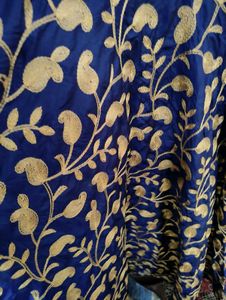 Navy Blue Gown With Golden Embroidery