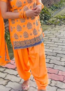 Orange Yellow Patiala Suit Full Embroidery