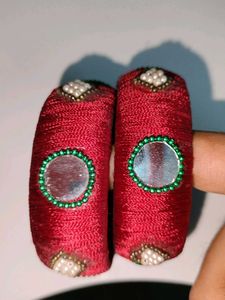 Red &amp; Mirror Silk Thread Bangles