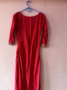 Red &amp; Gold Embroidered Kurti