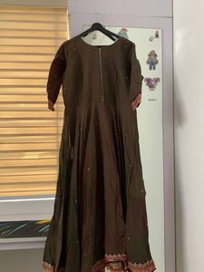 Brown Ethnic Cotton Anarkali