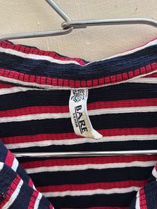 BARE Denim Striped Red White Black Polo Tee